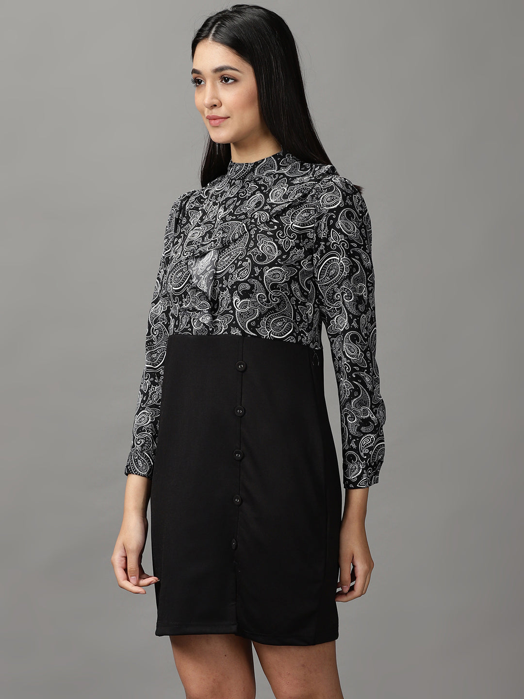 Women's Black Paisley Fit & Flare Dress