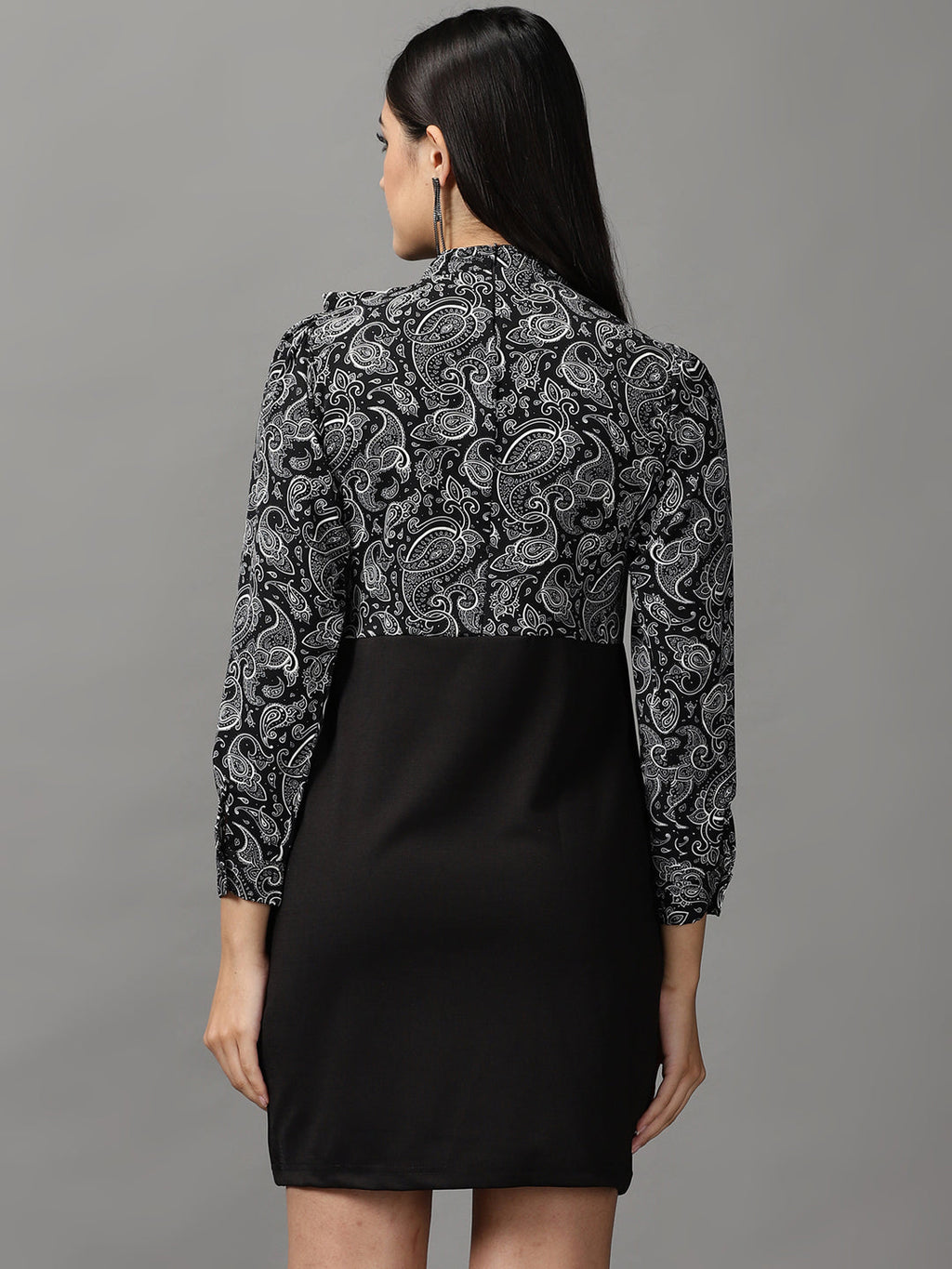 Women's Black Paisley Fit & Flare Dress