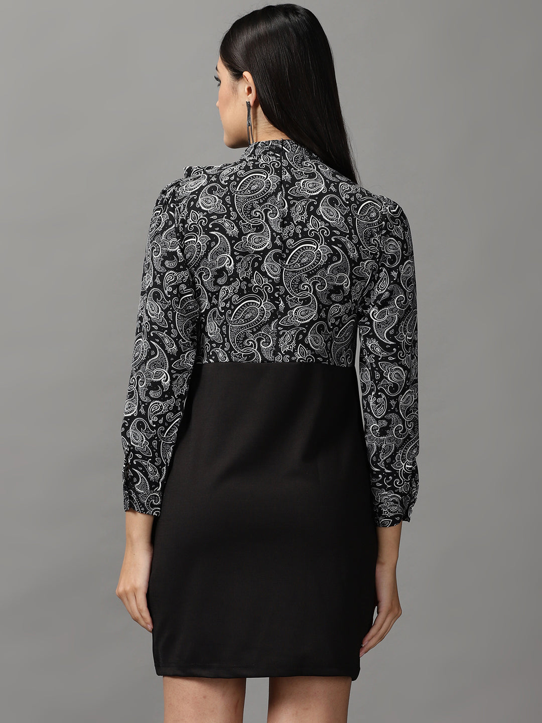 Women's Black Paisley Fit & Flare Dress