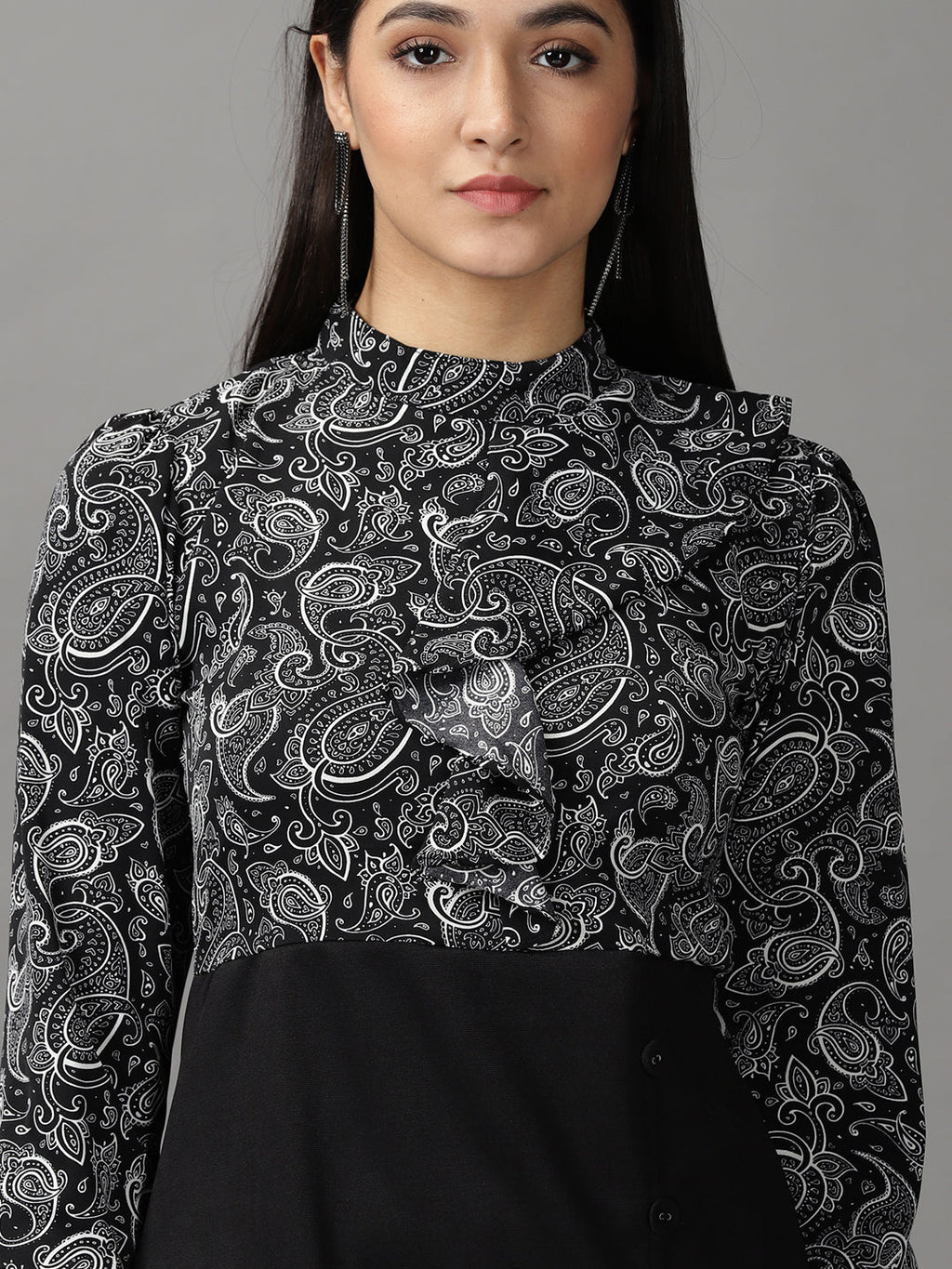 Women's Black Paisley Fit & Flare Dress