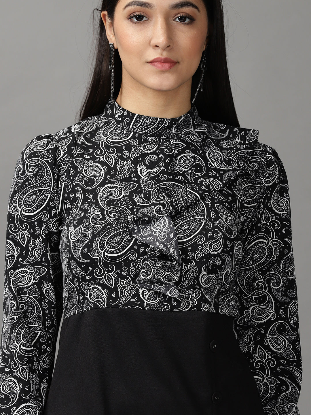 Women's Black Paisley Fit & Flare Dress