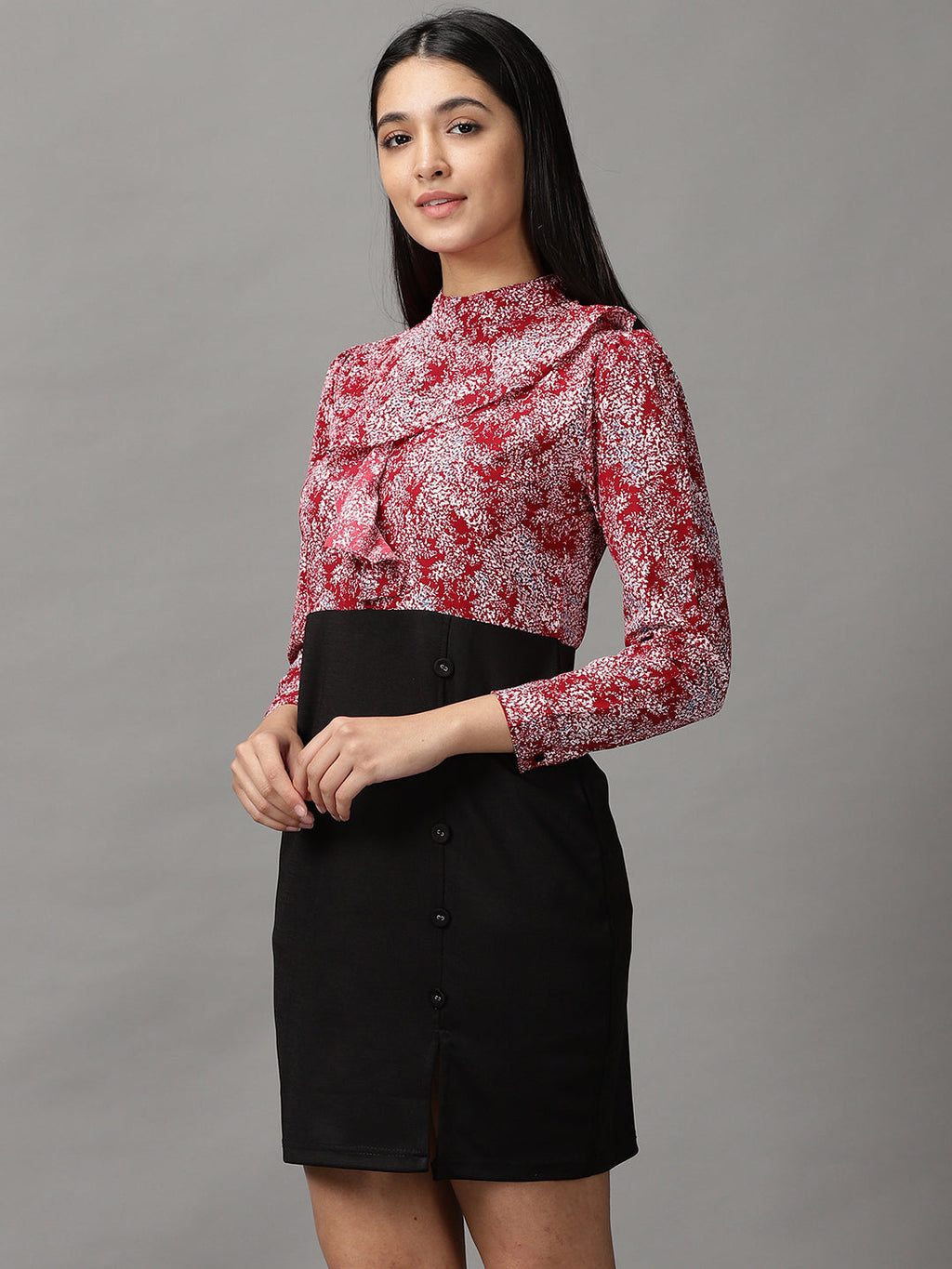 Women's Maroon Chiffon Sheath Dress