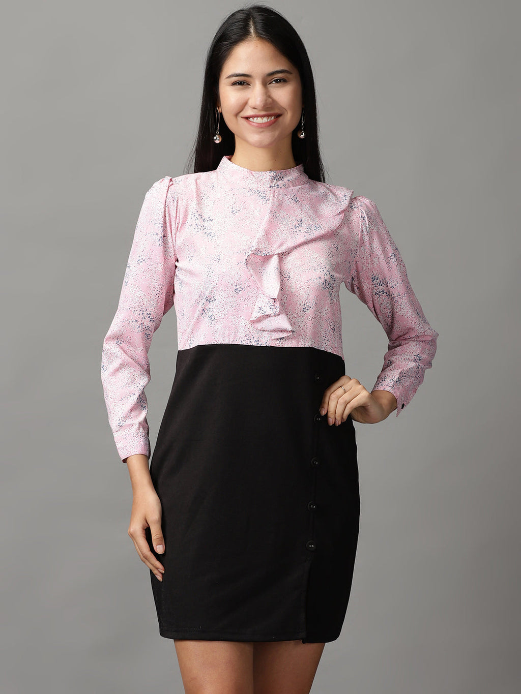 Women's Pink Abstract Printed Fit and Flare Dress