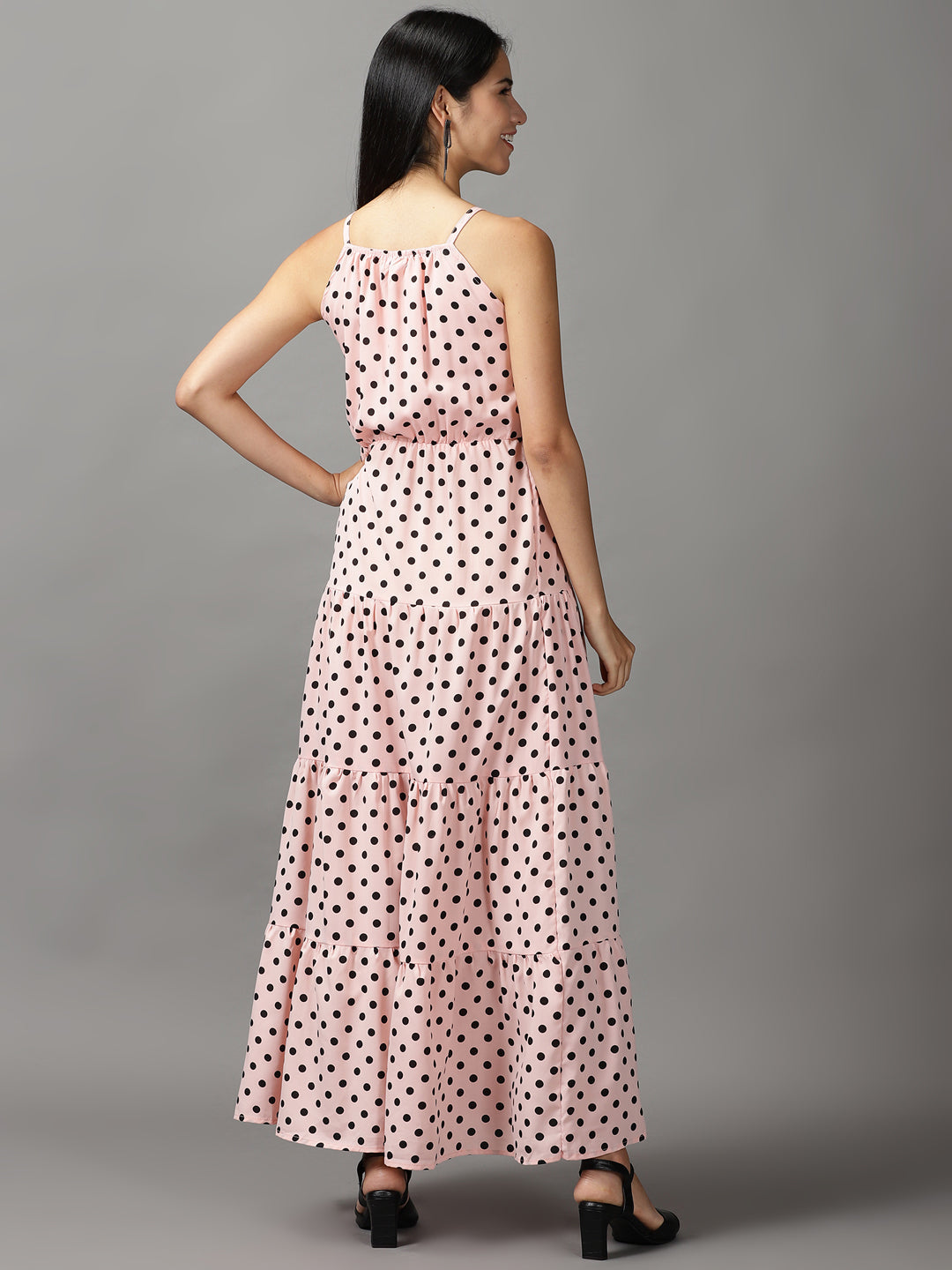 Women's Pink Polka Dots Printed Fit & Flare Dress