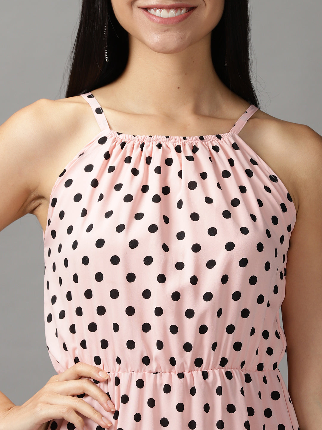Women's Pink Polka Dots Printed Fit & Flare Dress
