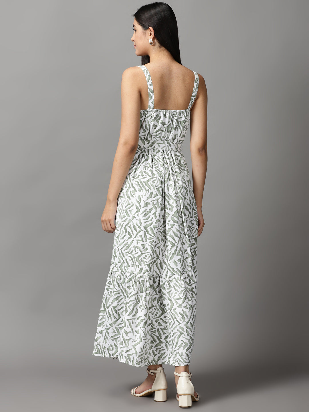 Women's White Polka Dots Sleeveless Fit and Flare Maxi Dress