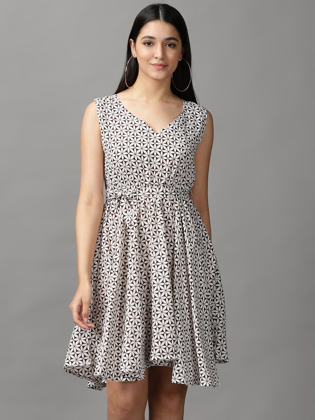 Women's Brown Geometrical Fit & Flare Dress