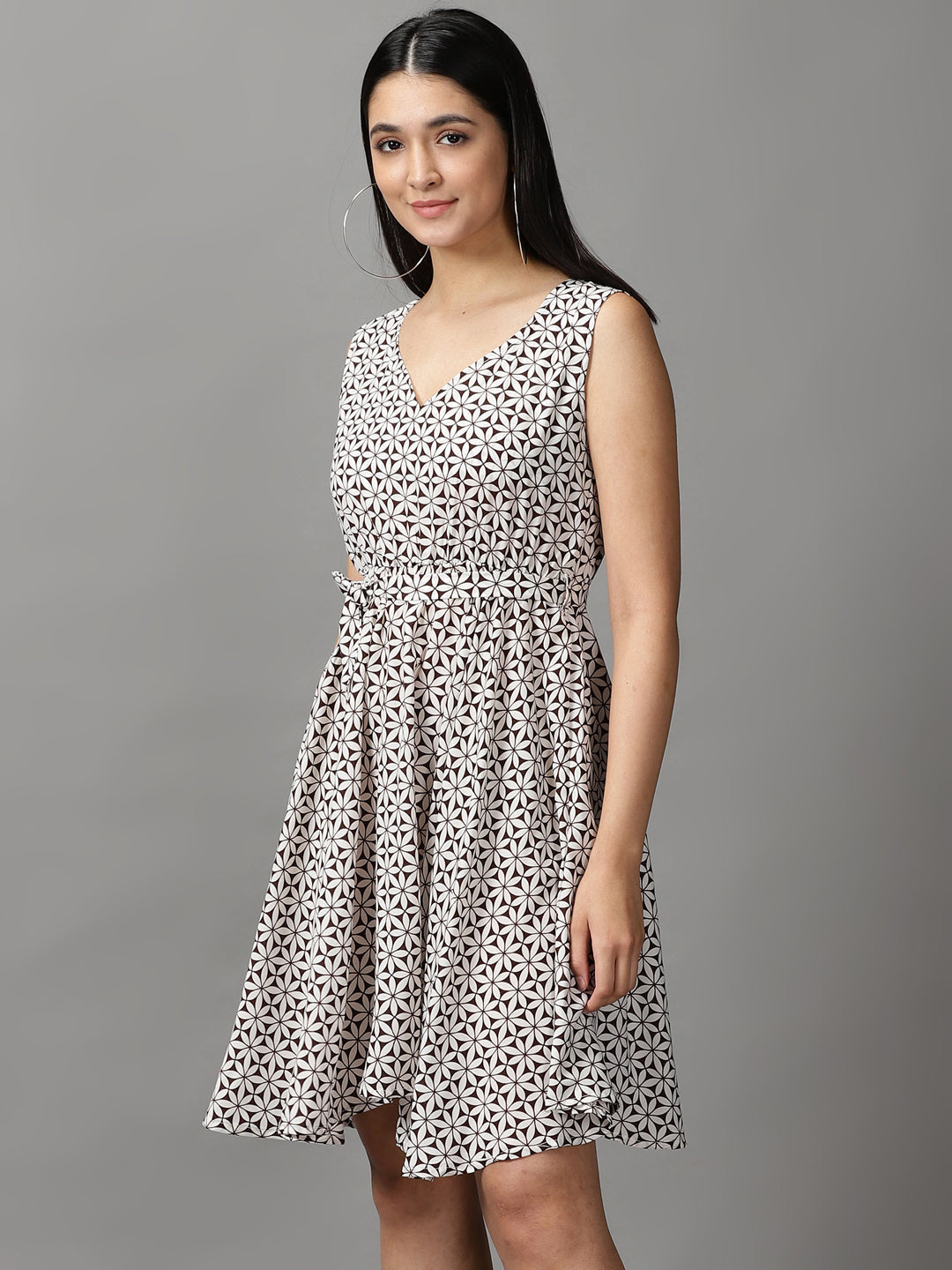 Women's Brown Geometrical Fit & Flare Dress