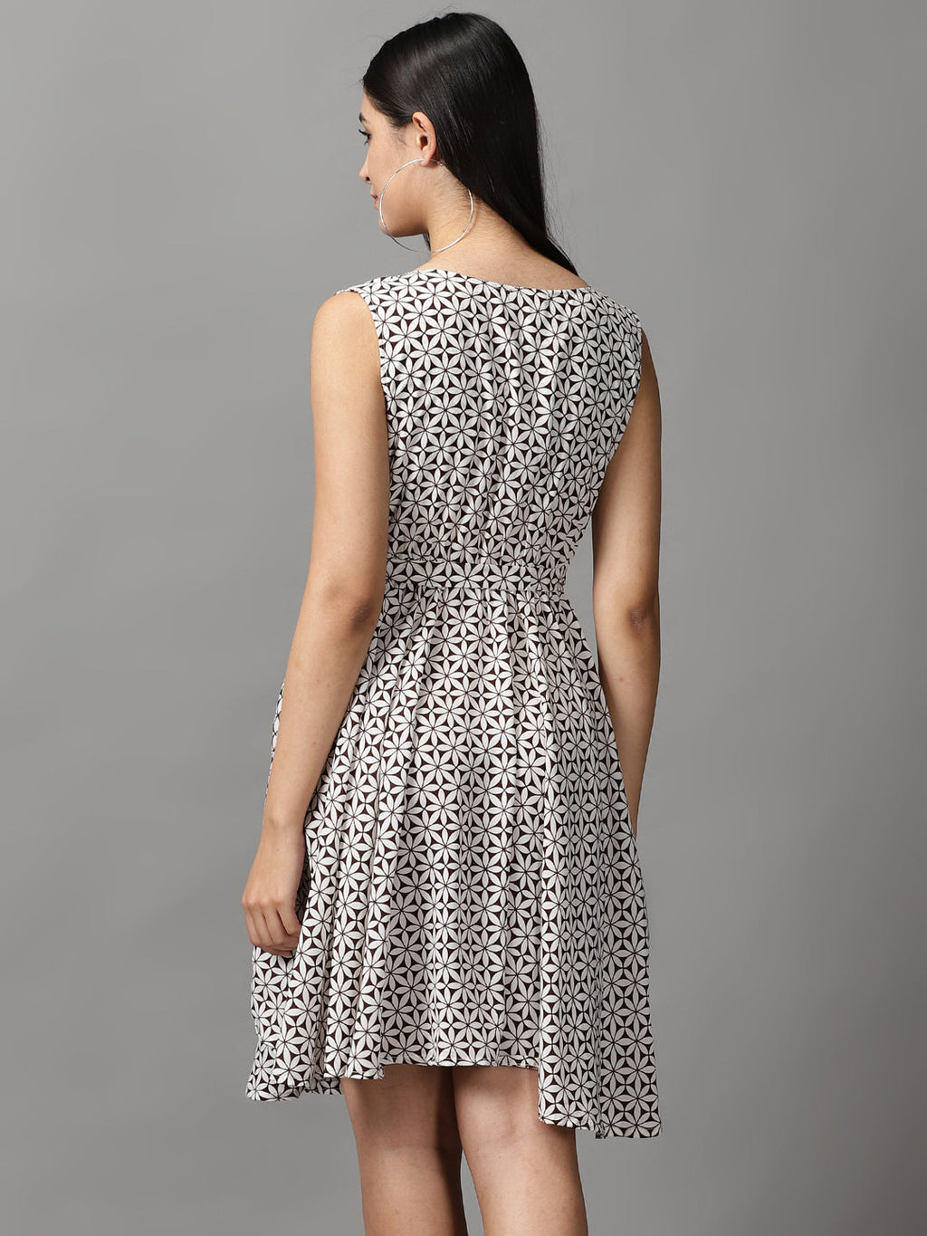 Women's Brown Geometrical Fit & Flare Dress