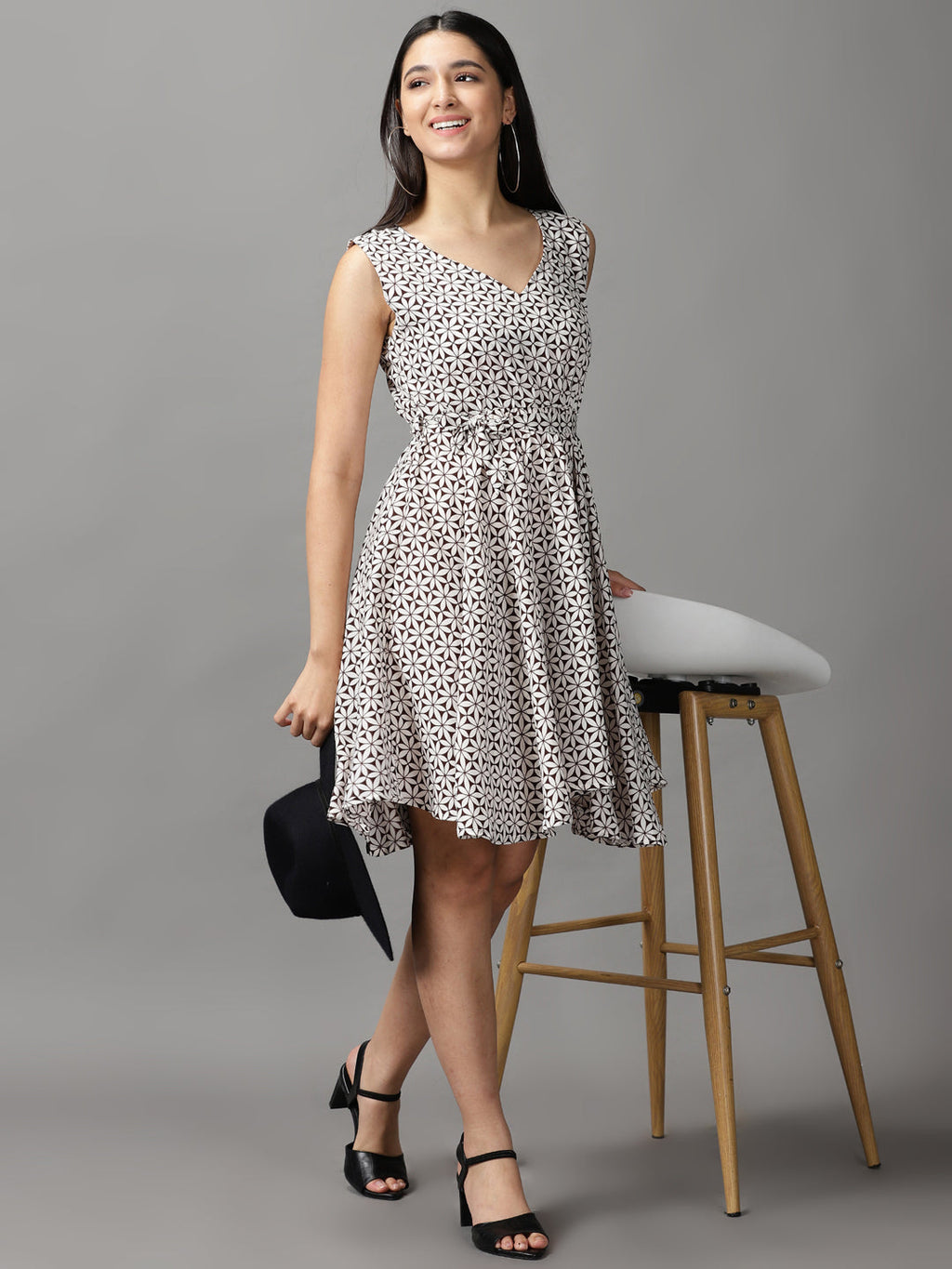 Women's Brown Geometrical Fit & Flare Dress