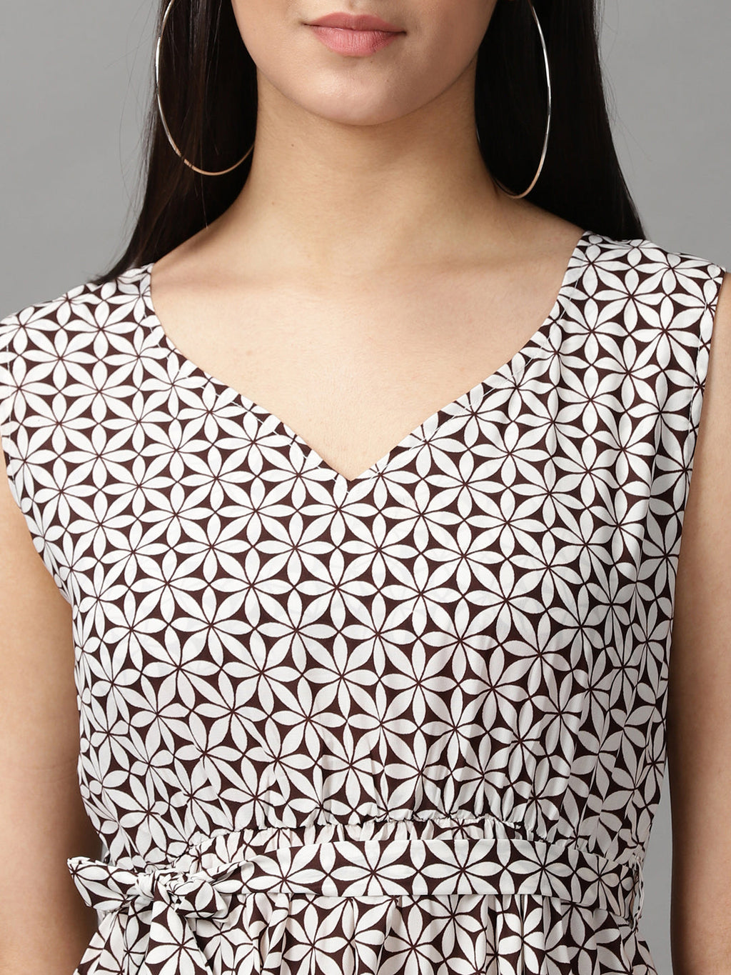 Women's Brown Geometrical Fit & Flare Dress