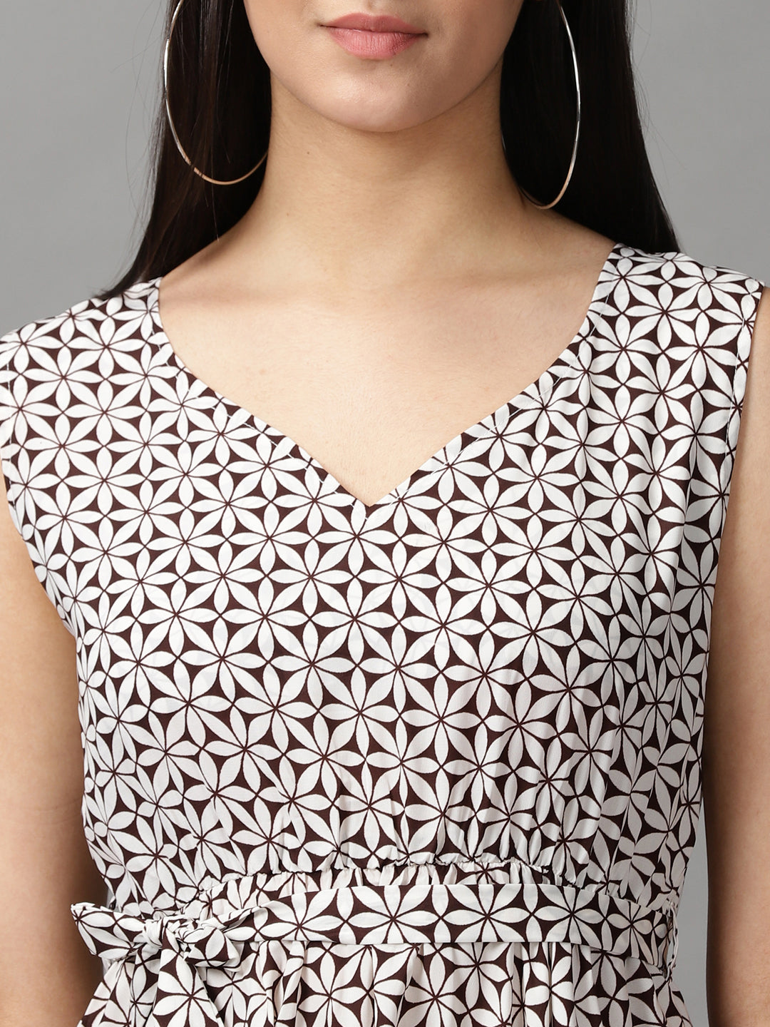 Women's Brown Geometrical Fit & Flare Dress