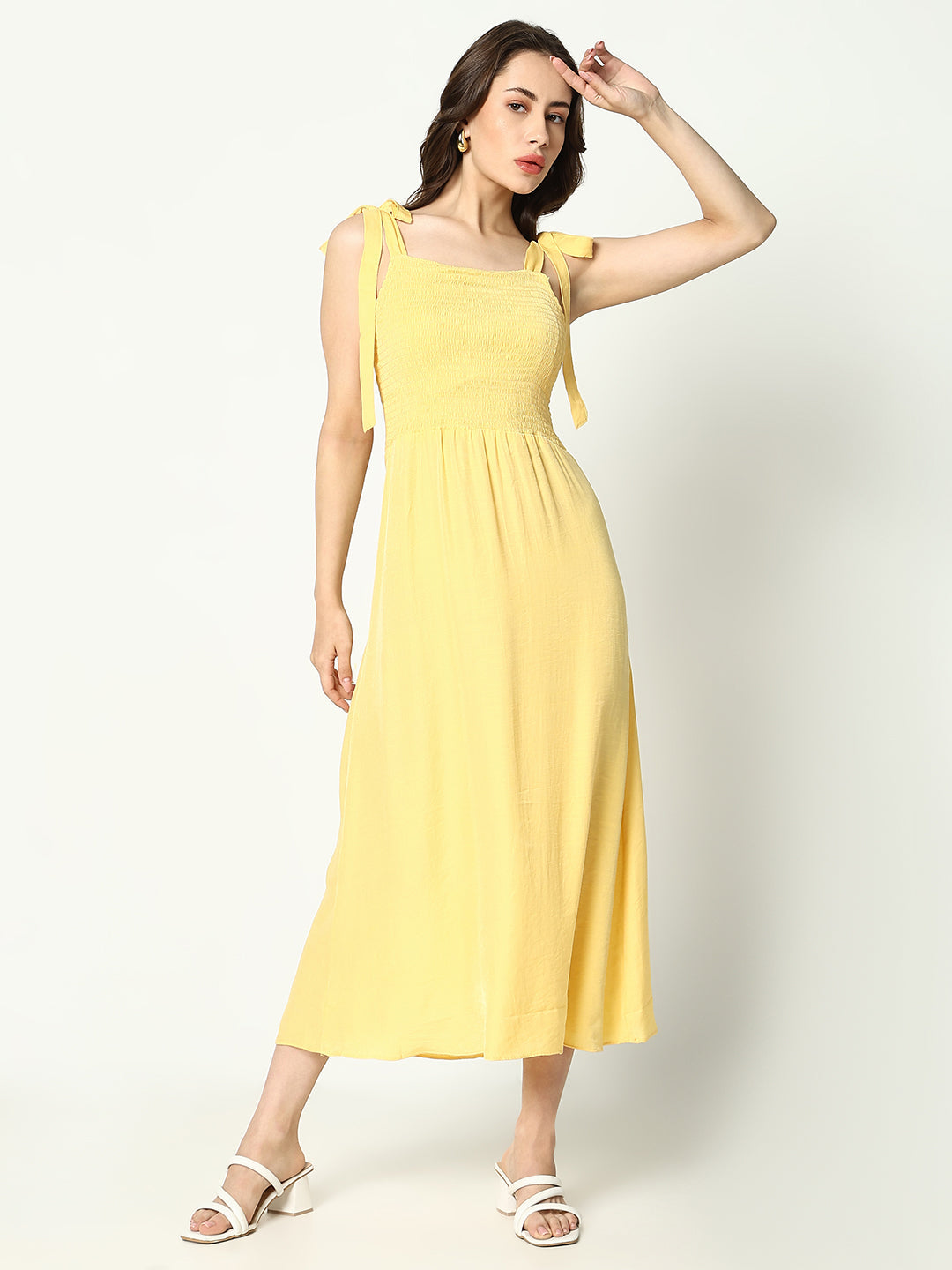 Women's Yellow Fit & Flare Midi Dress