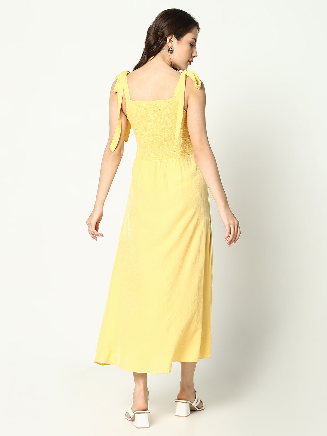 Women's Yellow Fit & Flare Midi Dress