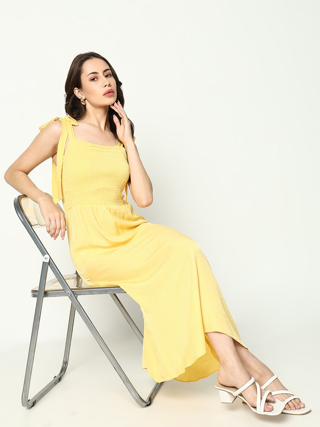 Women's Yellow Fit & Flare Midi Dress