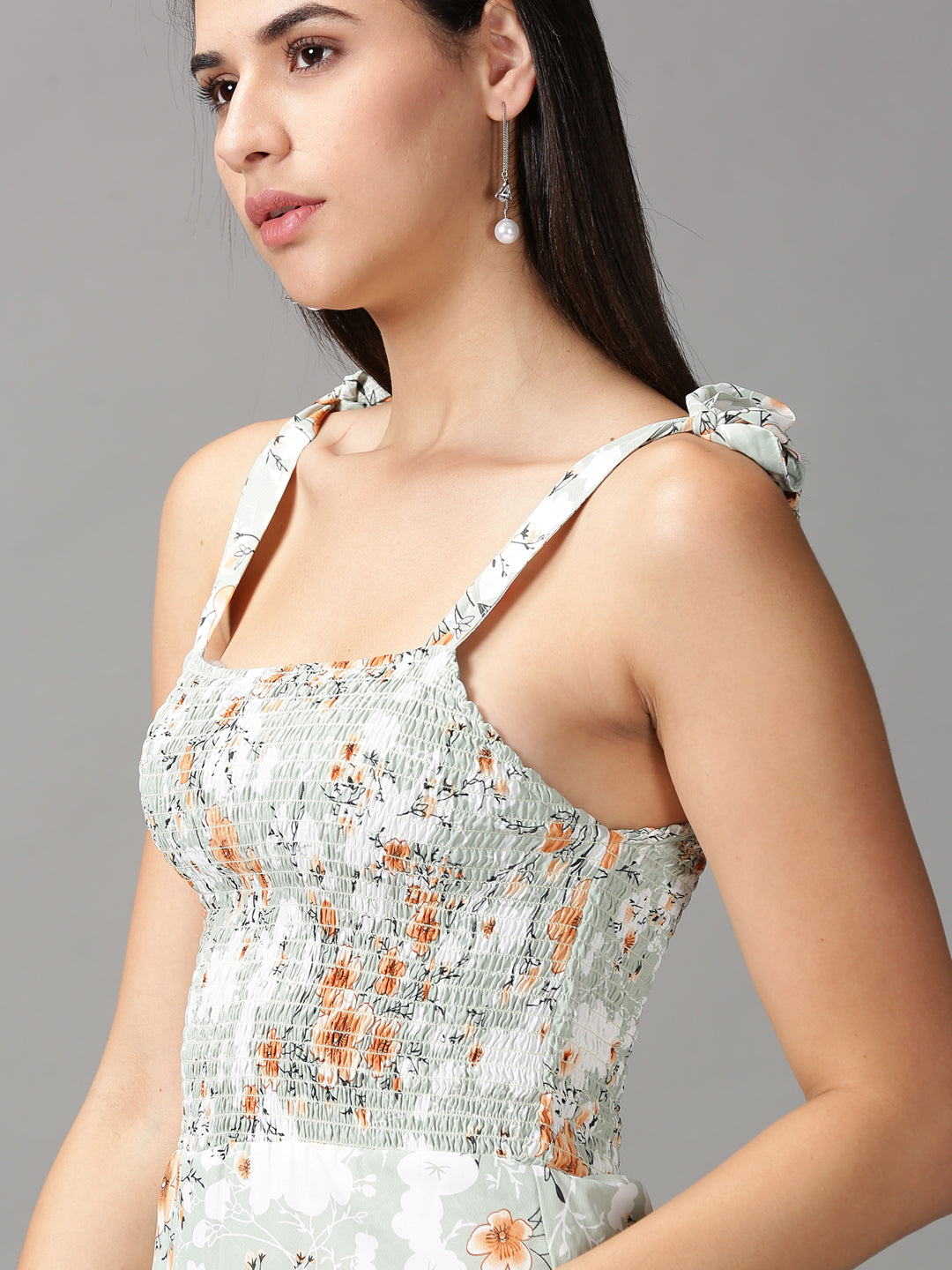 Women's Sea Green Floral Chiffon Fit & Flare Dress