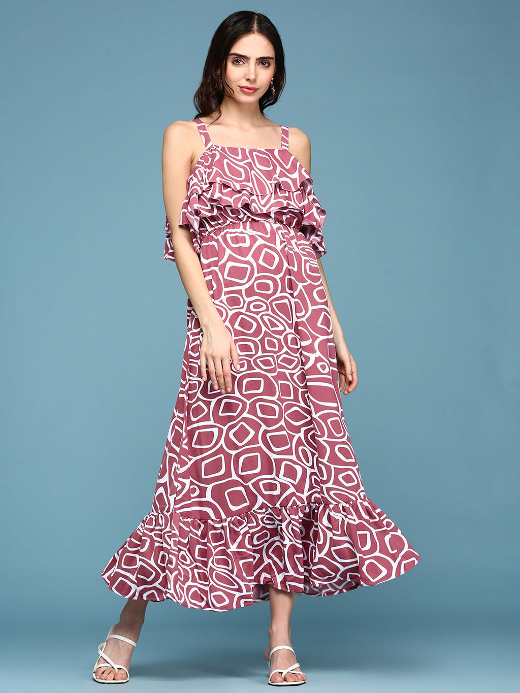 Women's Pink Printed Crepe Maxi Dress