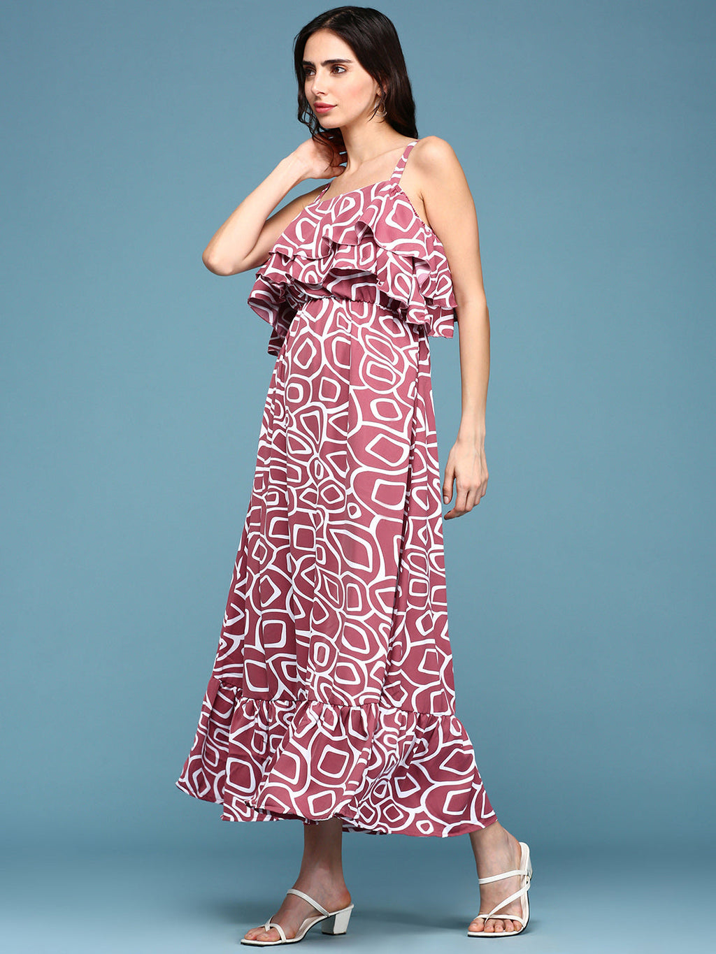 Women's Pink Printed Crepe Maxi Dress