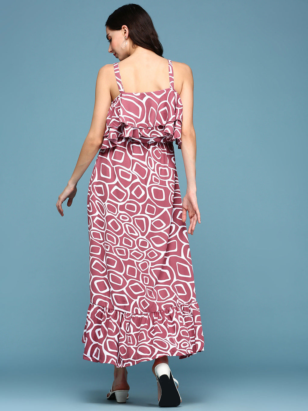 Women's Pink Printed Crepe Maxi Dress