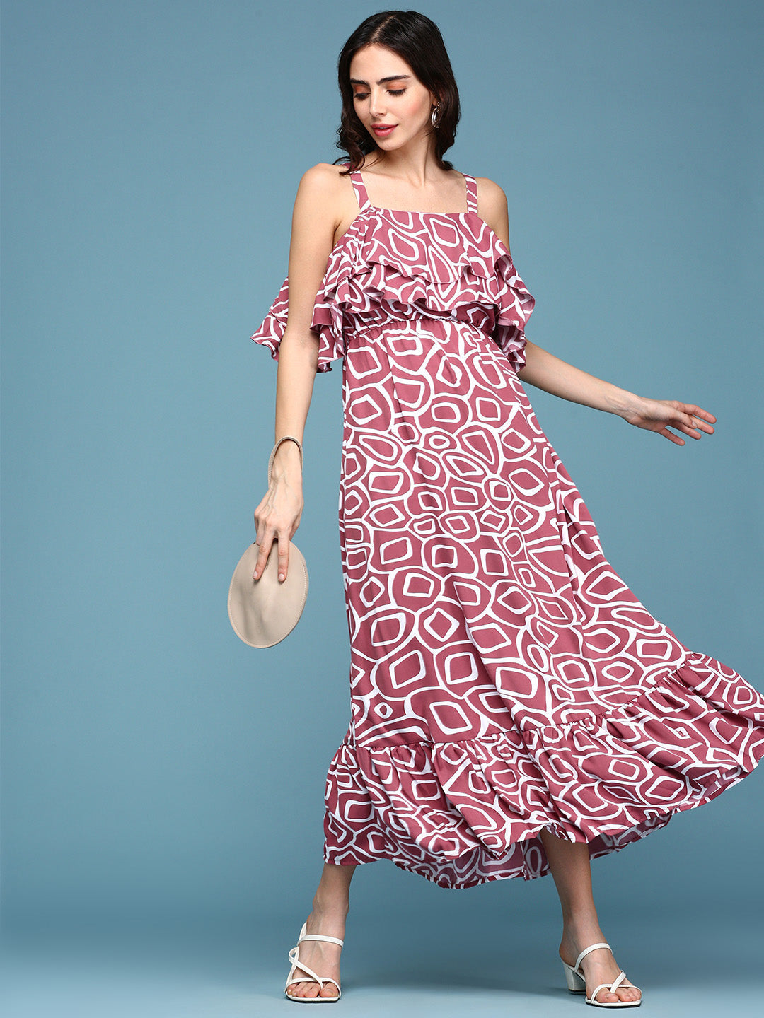Women's Pink Printed Crepe Maxi Dress