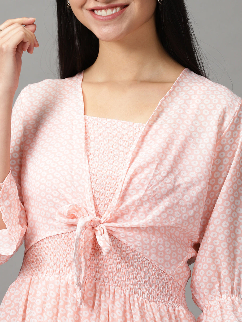 Women's Peach Layered Chiffon Fit and Flare Dress