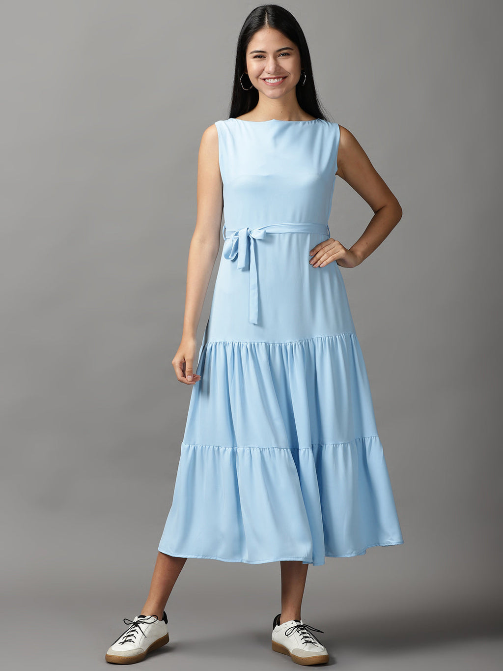 Women's Blue Georgette Fit and Flare Dress