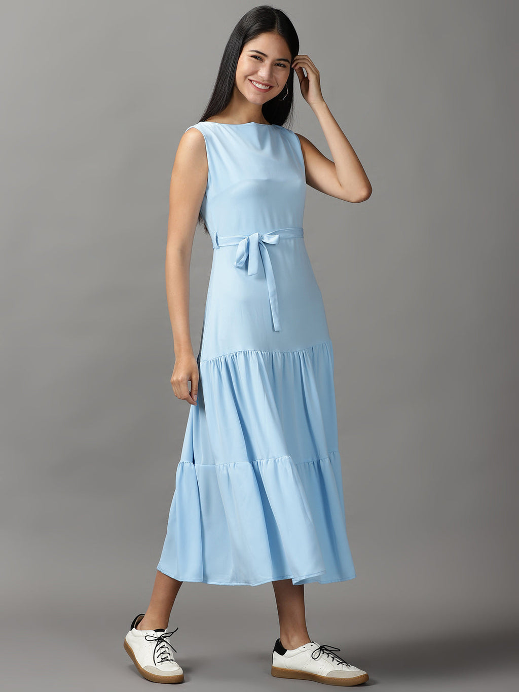 Women's Blue Georgette Fit and Flare Dress