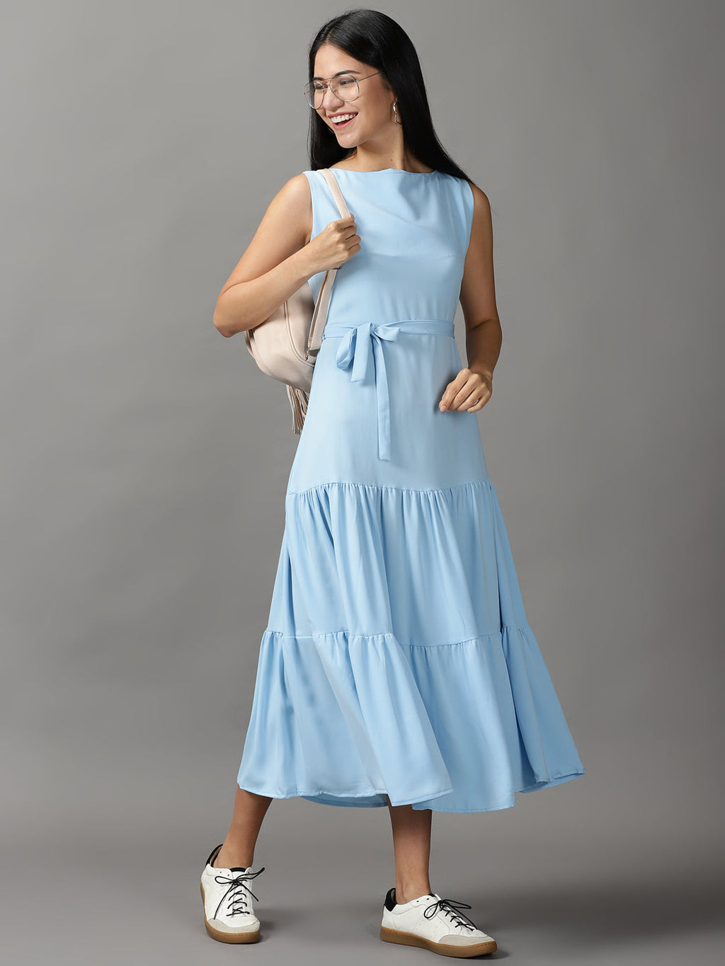 Women's Blue Georgette Fit and Flare Dress