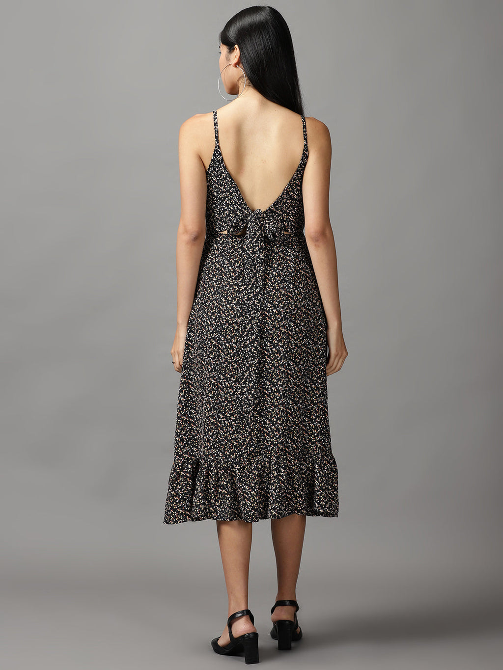 Women's Black Floral Fit & Flare Dress