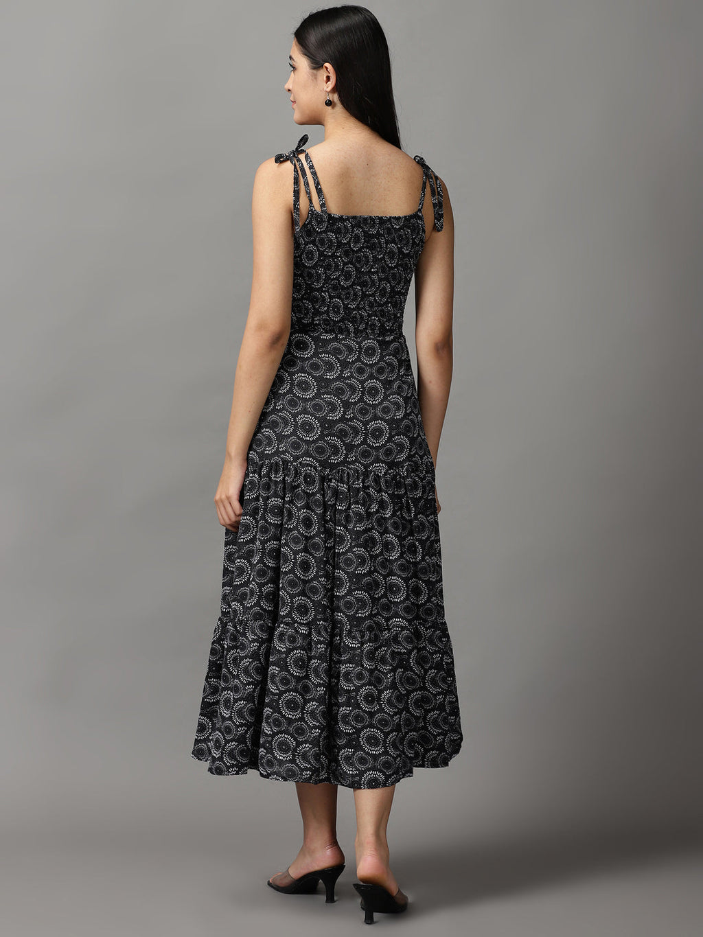 Women's Black Geometrical Fit & Flare Dress