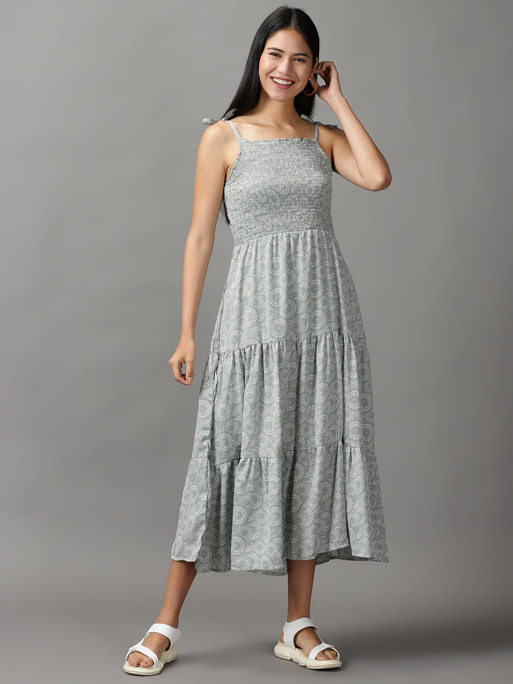 Women's Olive Off Ethnic Motifs Fit & Flare Dress