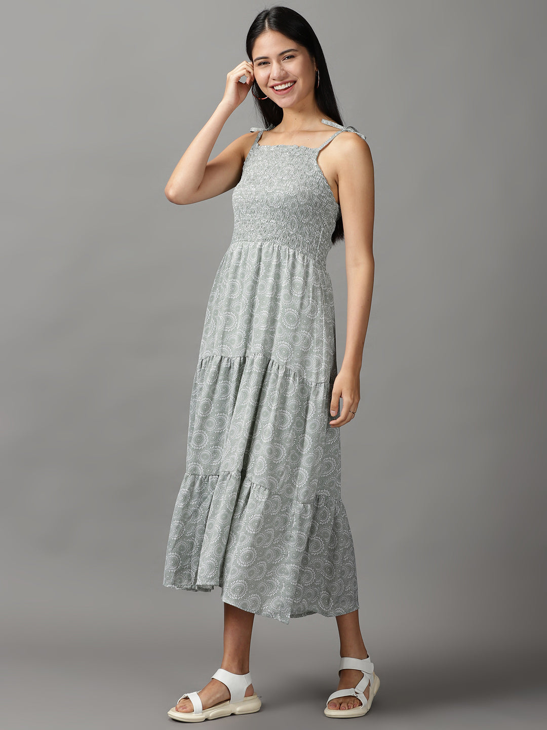 Women's Olive Off Ethnic Motifs Fit & Flare Dress