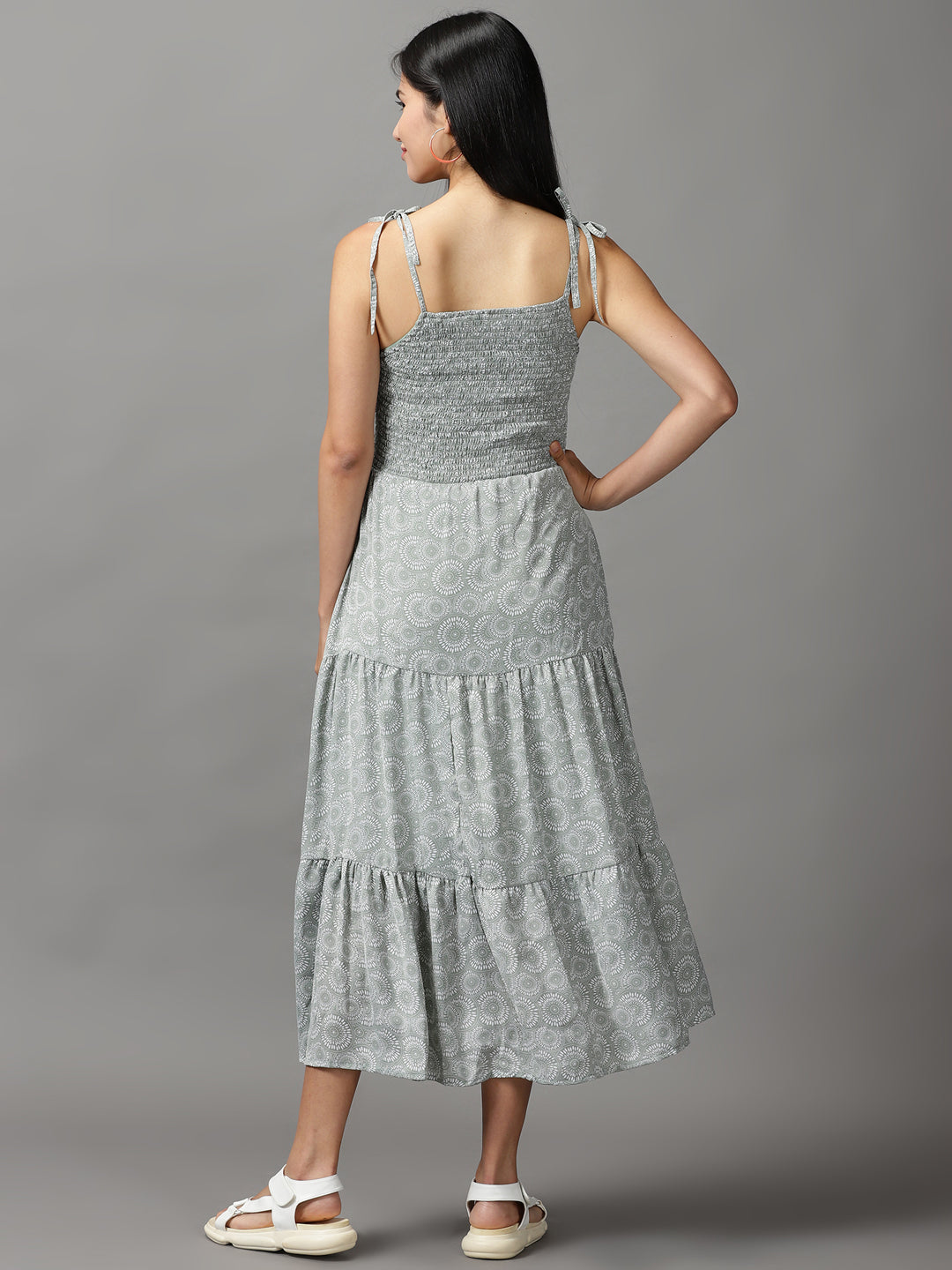 Women's Olive Off Ethnic Motifs Fit & Flare Dress