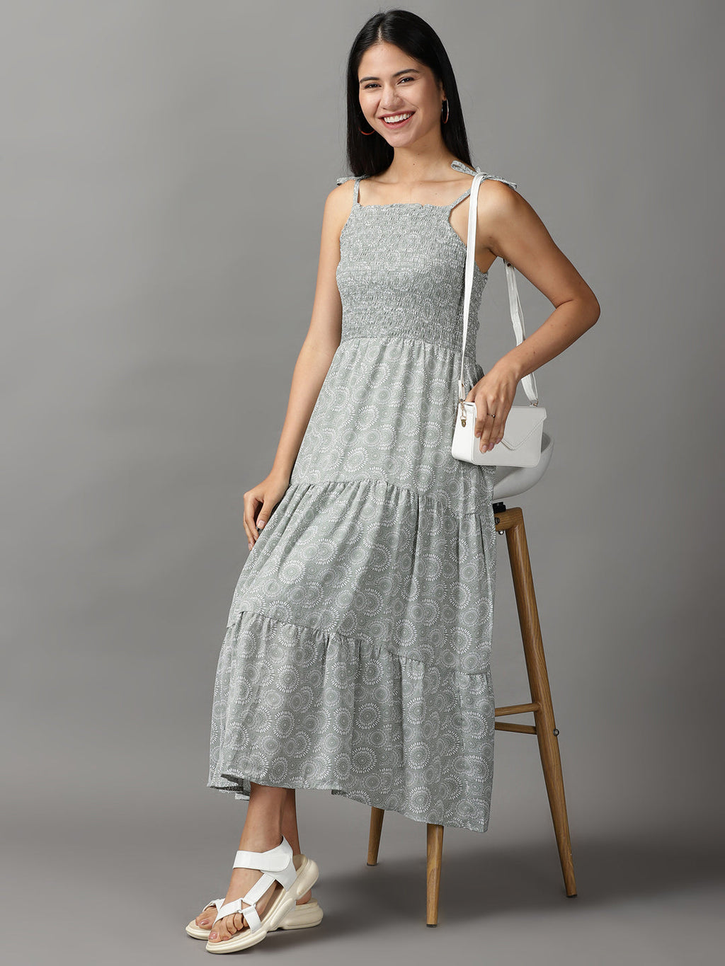 Women's Olive Off Ethnic Motifs Fit & Flare Dress