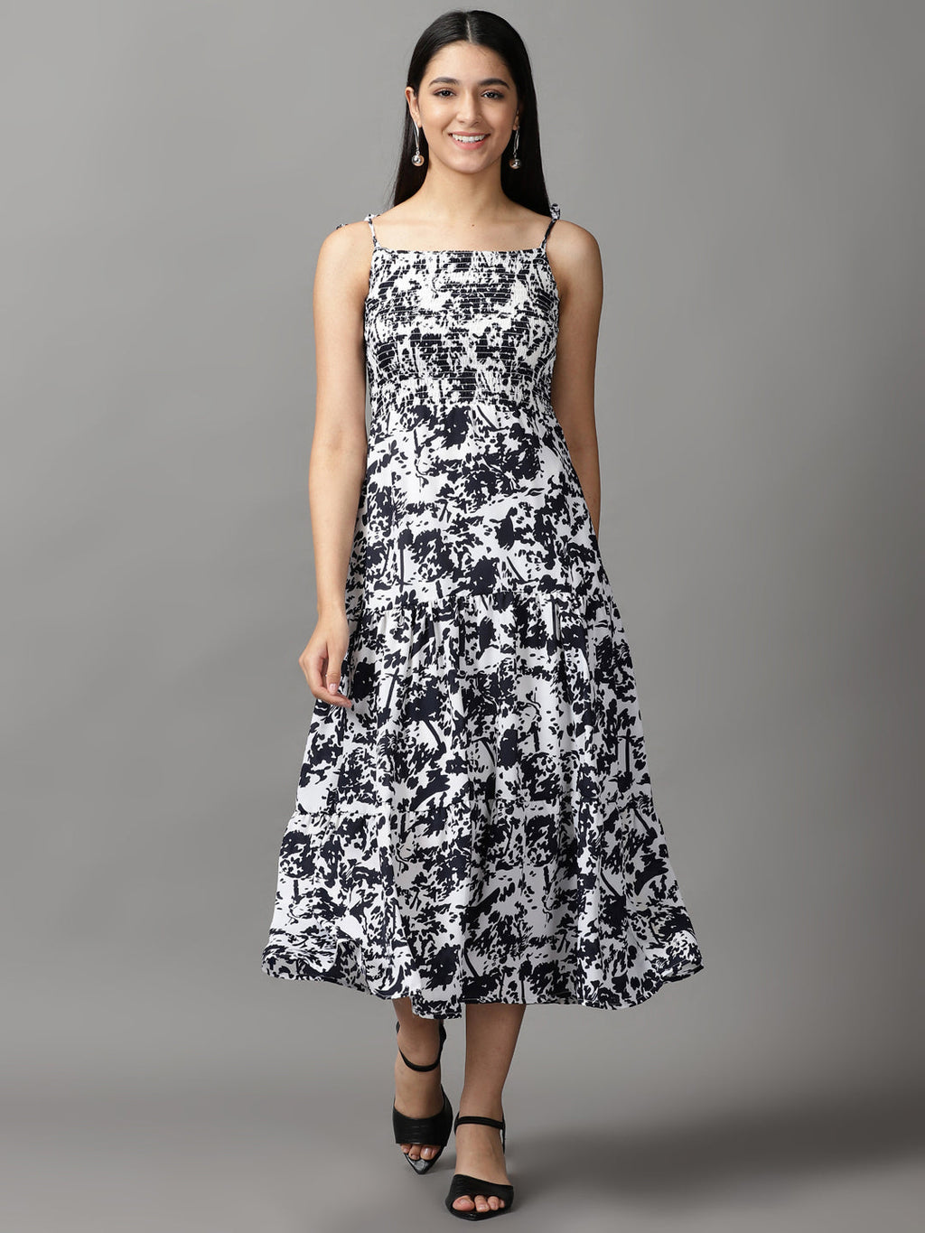 Women's White Floral Fit & Flare Dress