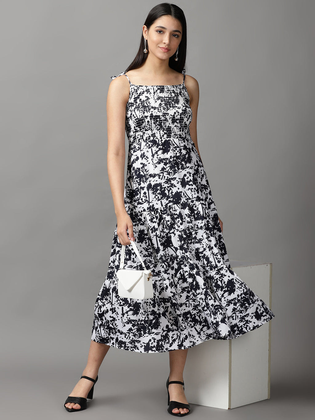 Women's White Floral Fit & Flare Dress