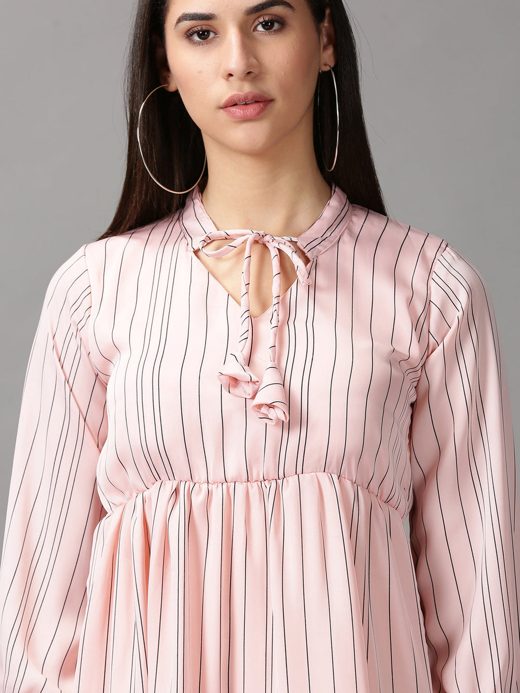 Women's Peach Striped Fit & Flare Dress