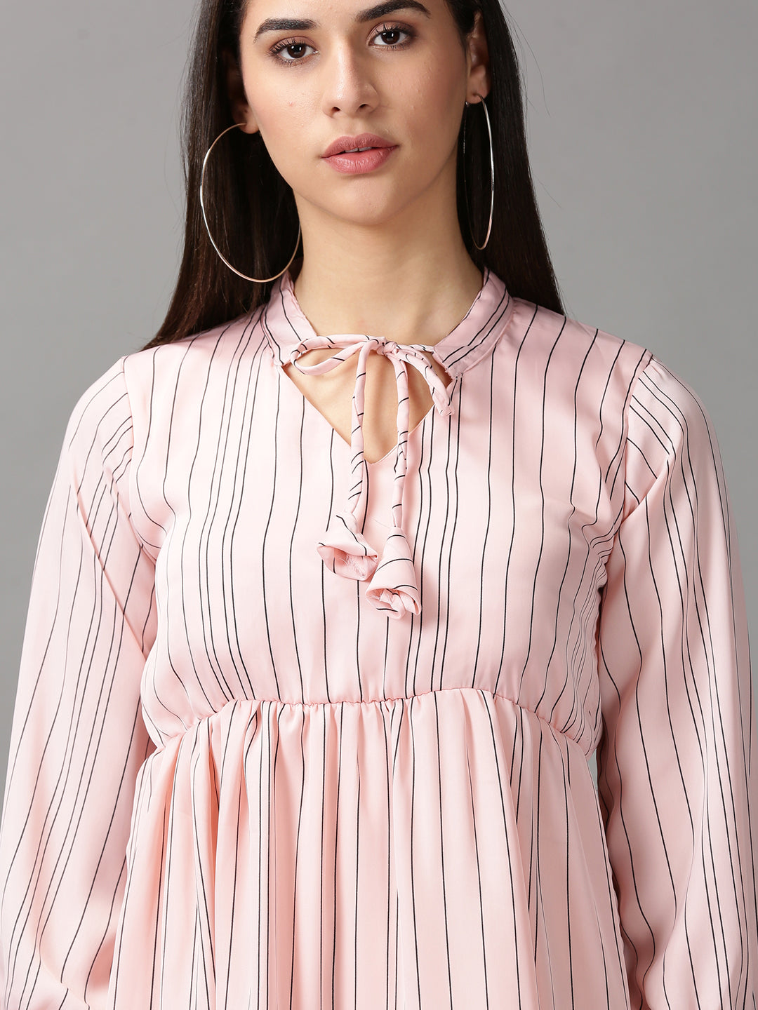 Women's Peach Striped Fit & Flare Dress