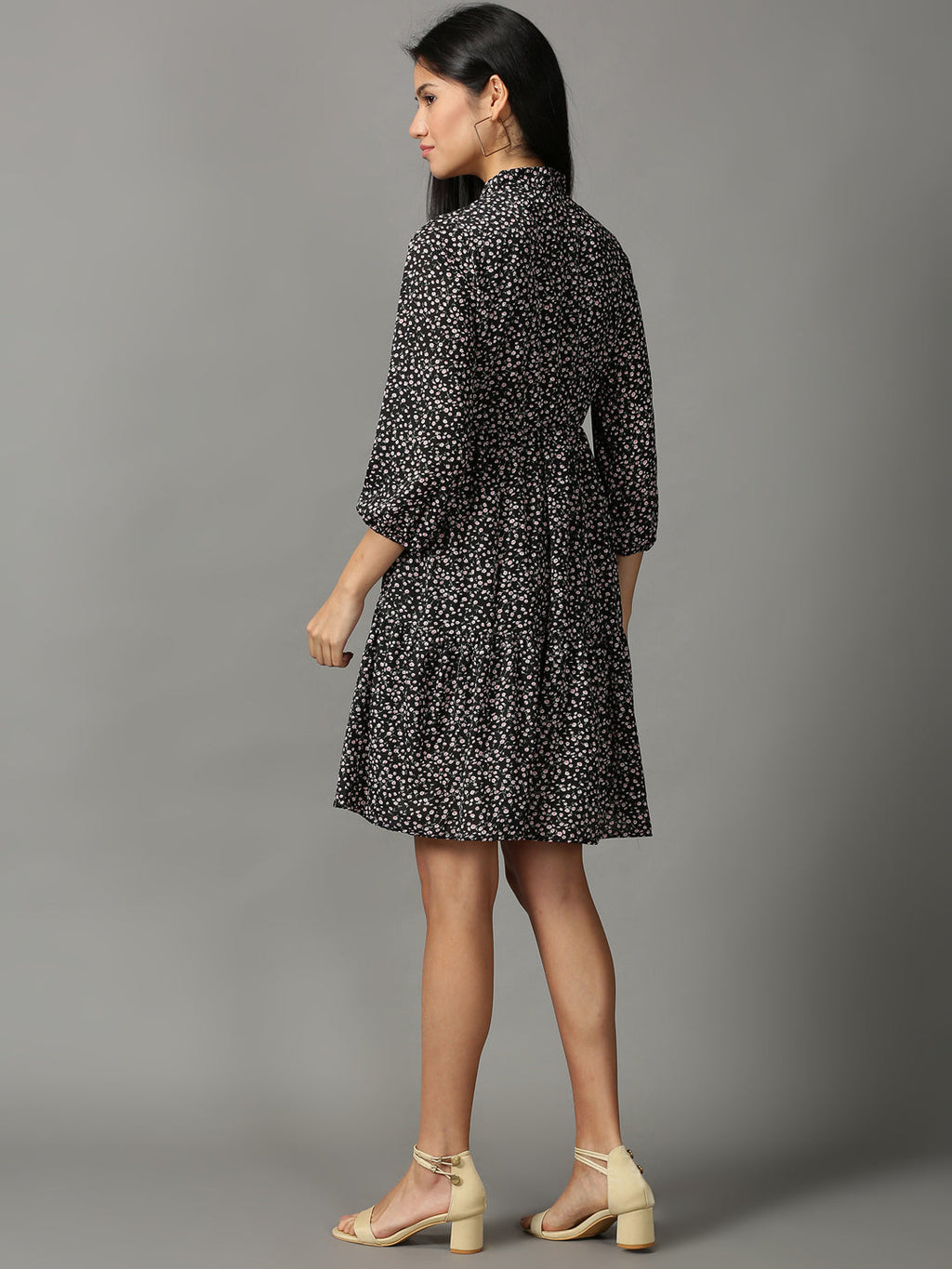 Women's Black Chiffon A-Line Dress