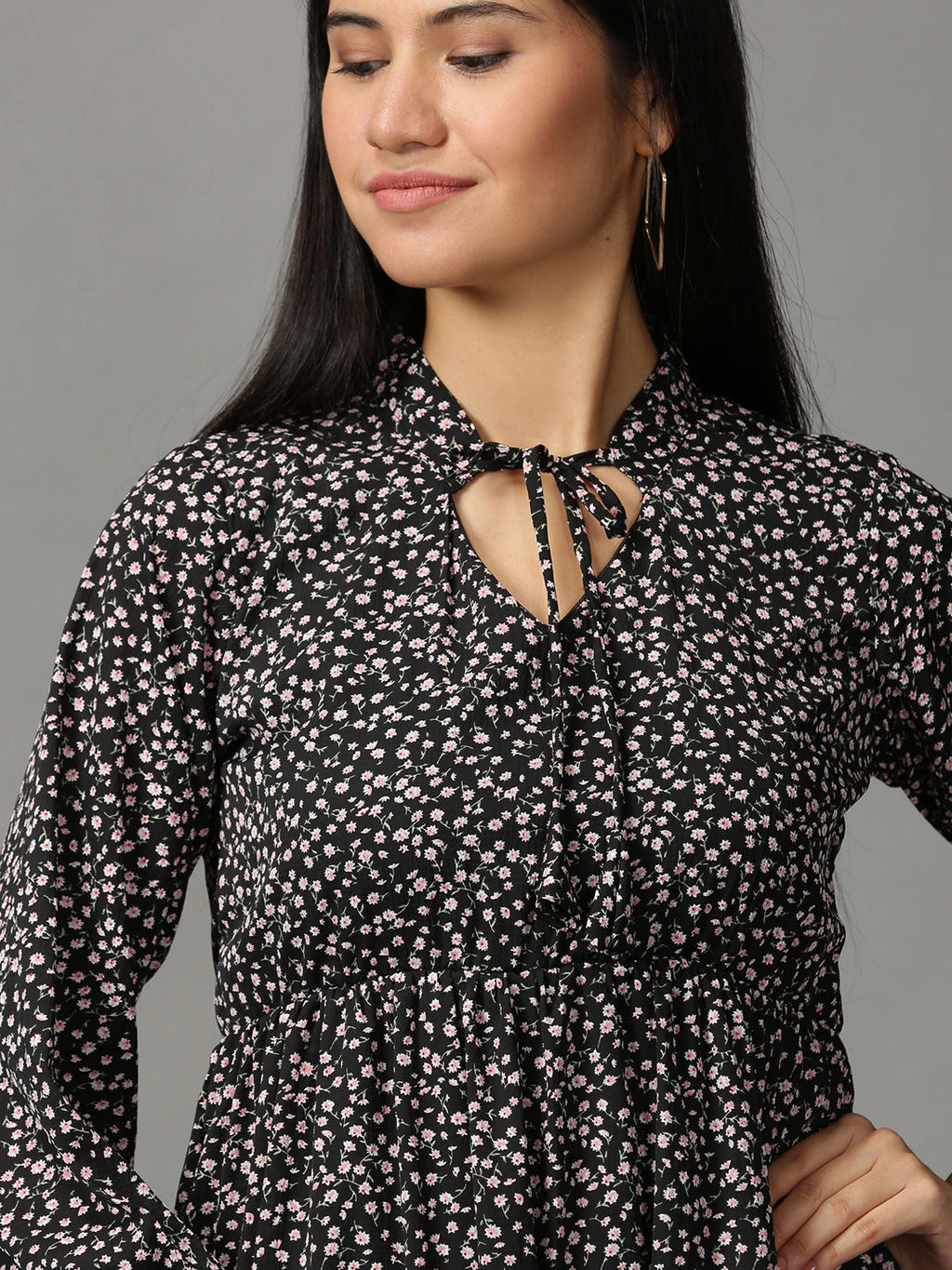 Women's Black Chiffon A-Line Dress