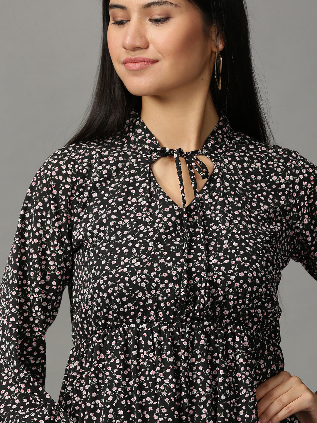 Women's Black Chiffon A-Line Dress