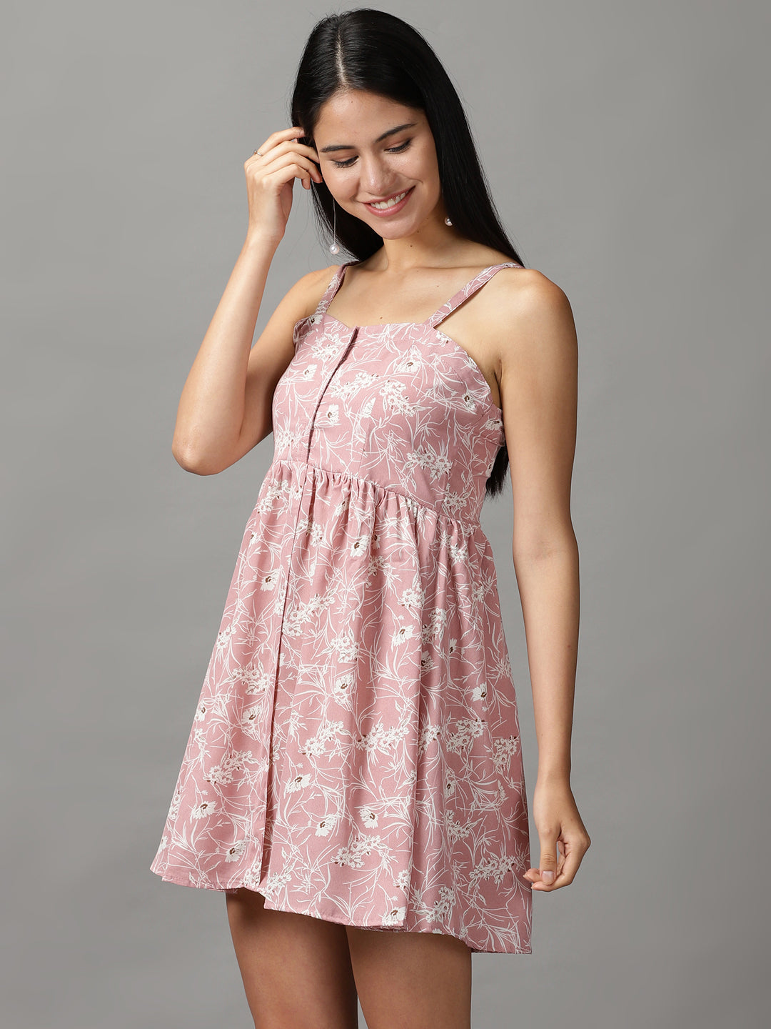 Women's Mauve Floral Printed Fit and Flare Midi Dress
