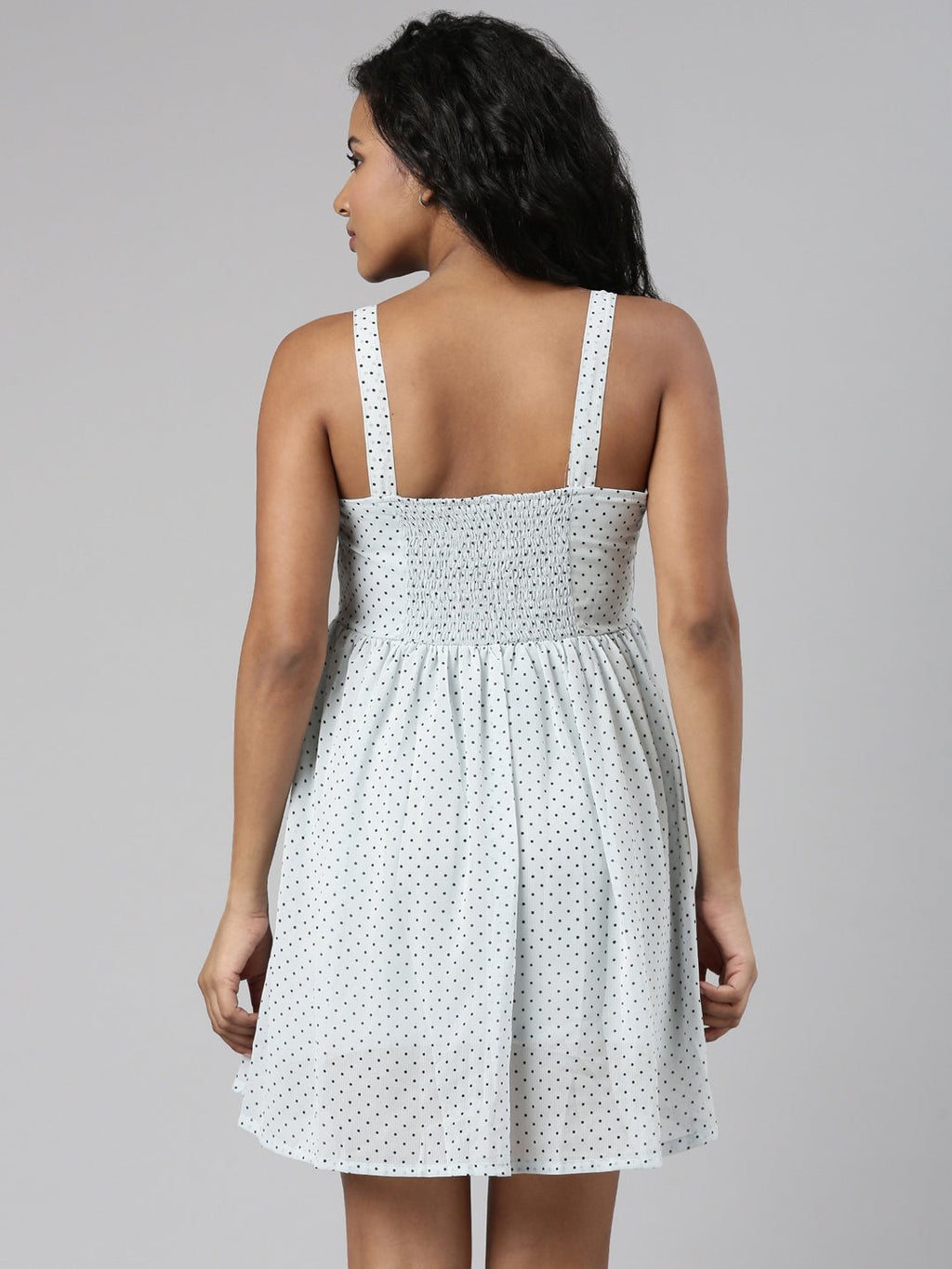 Women's Sea Green Polka Dots Printed Georgette Fit & Flare Dress