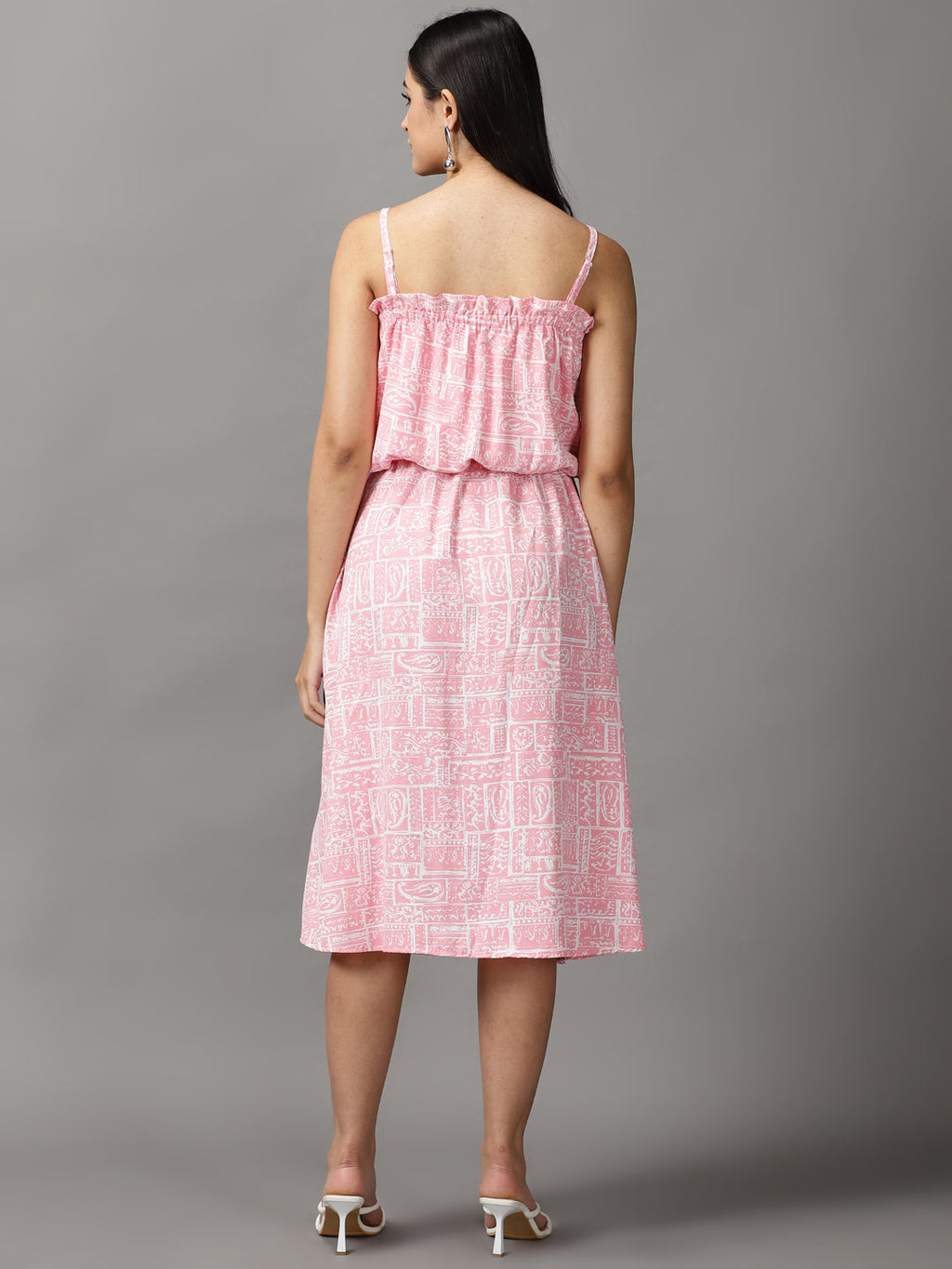 Women's Pink Crepe Ethnic A-Line Dress