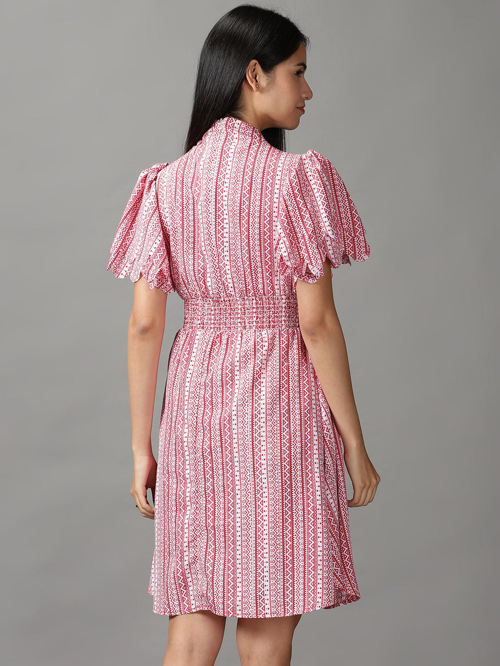 Women's Red High Neck Fit & Flare Dress