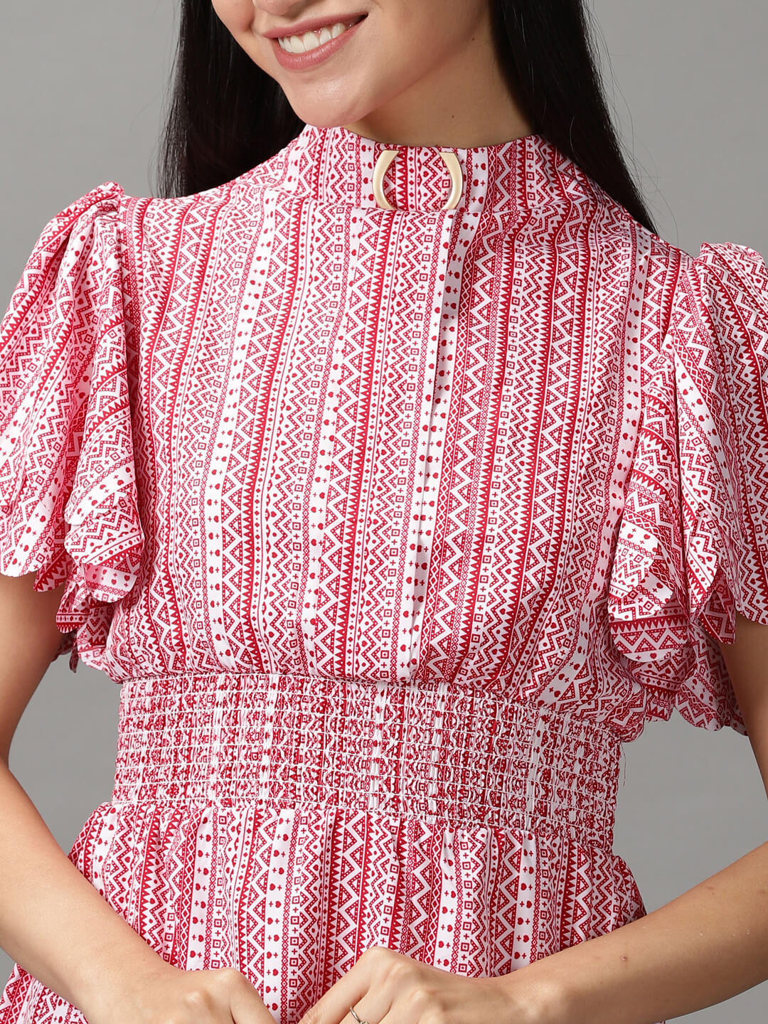 Women's Red High Neck Fit & Flare Dress