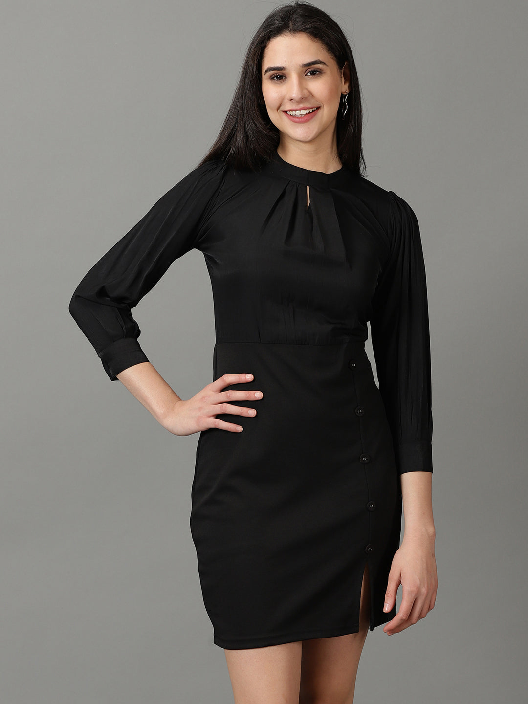 Women's Black Mock Neck Sheath Mini Dress