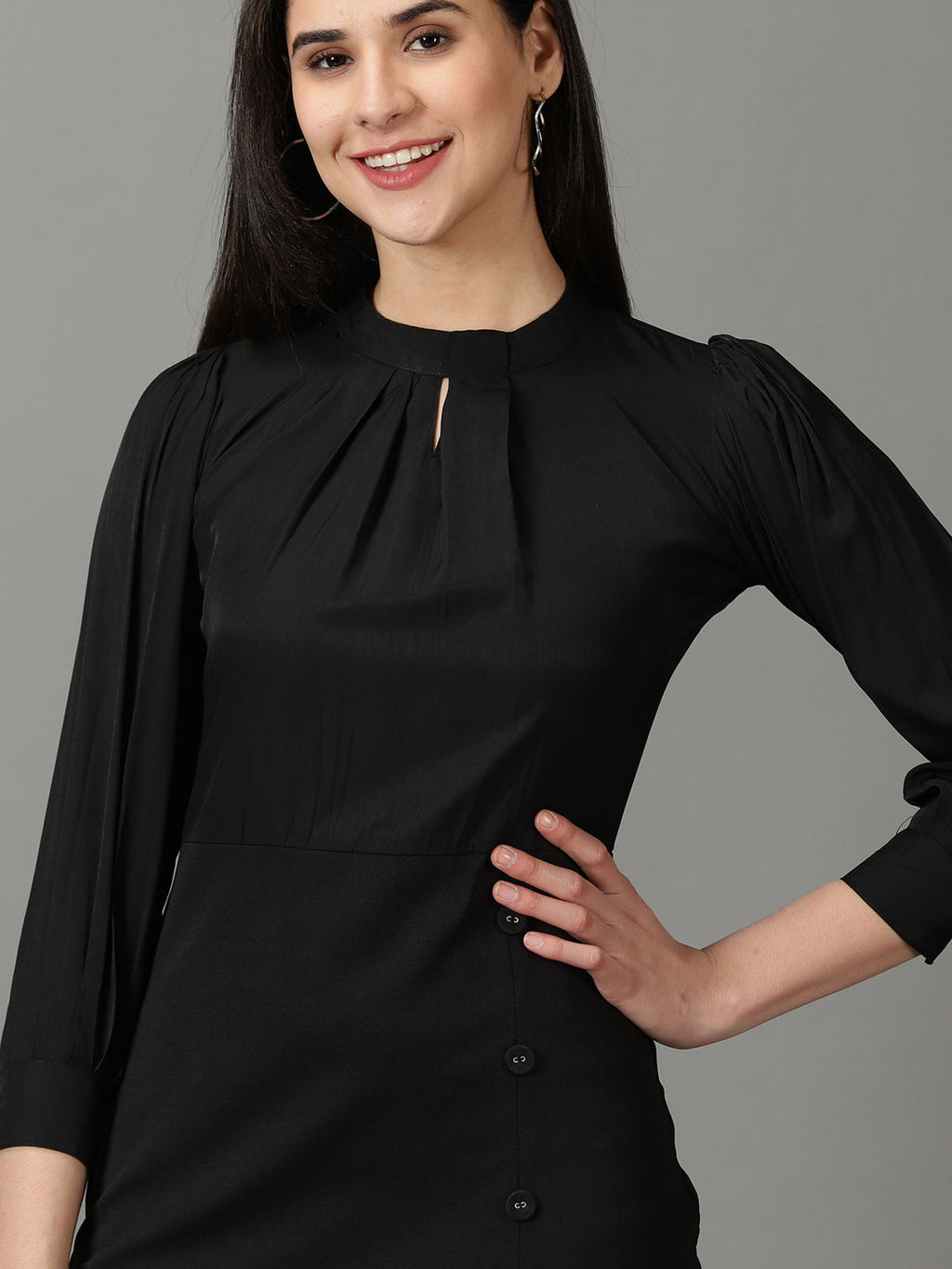 Women's Black Mock Neck Sheath Mini Dress