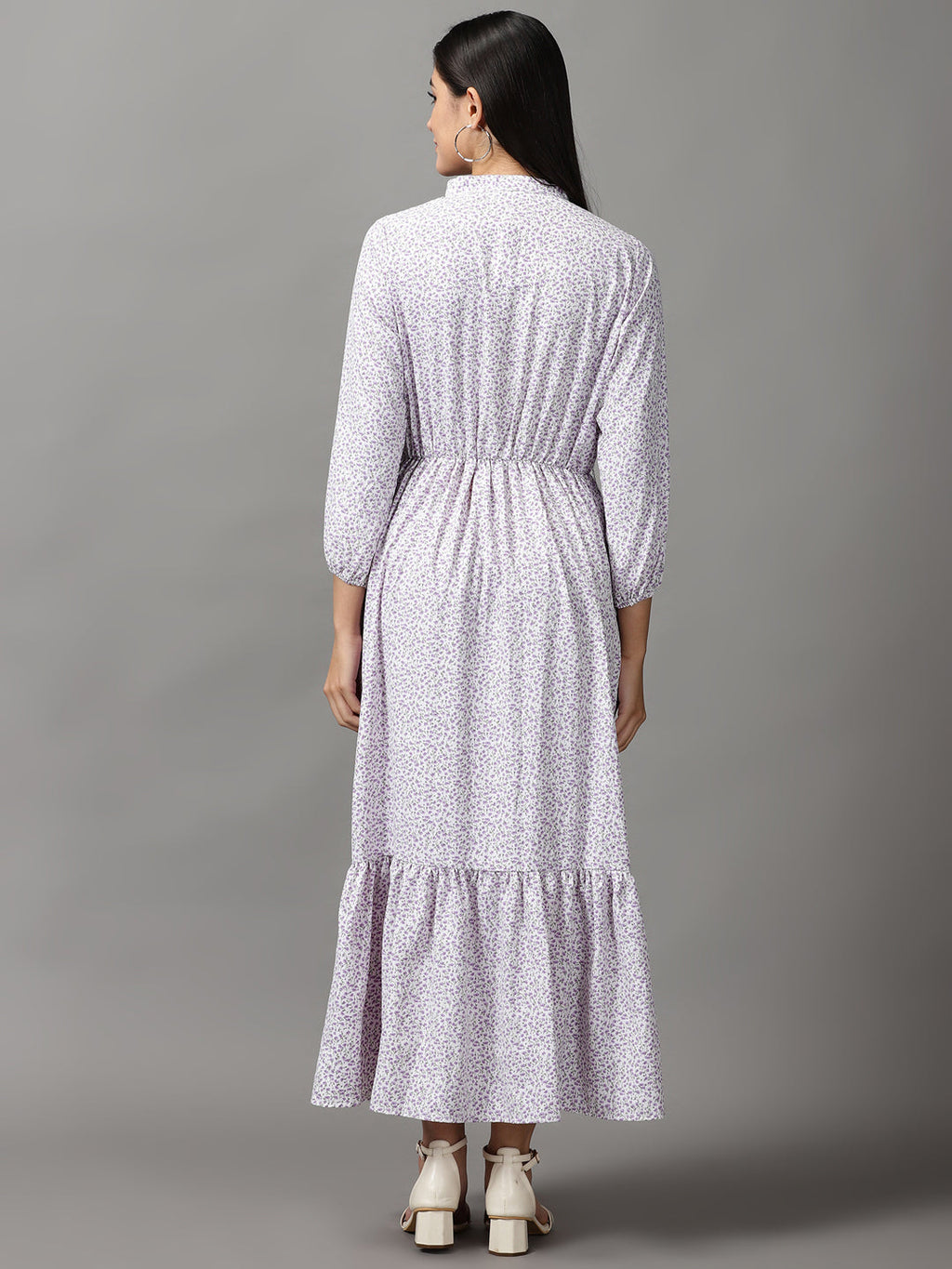 Women's White Floral Fit and Flare Midi Dress