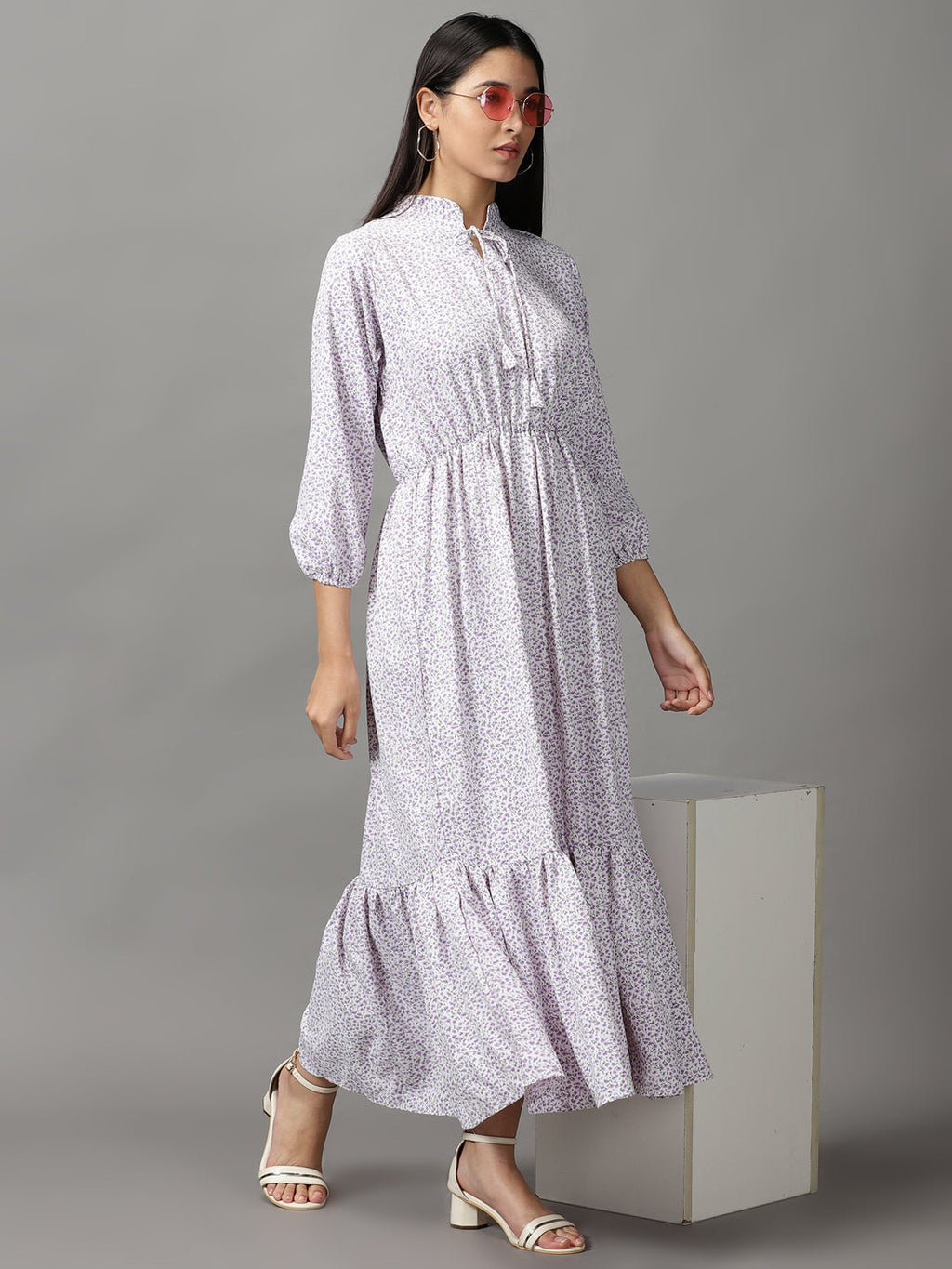 Women's White Floral Fit and Flare Midi Dress